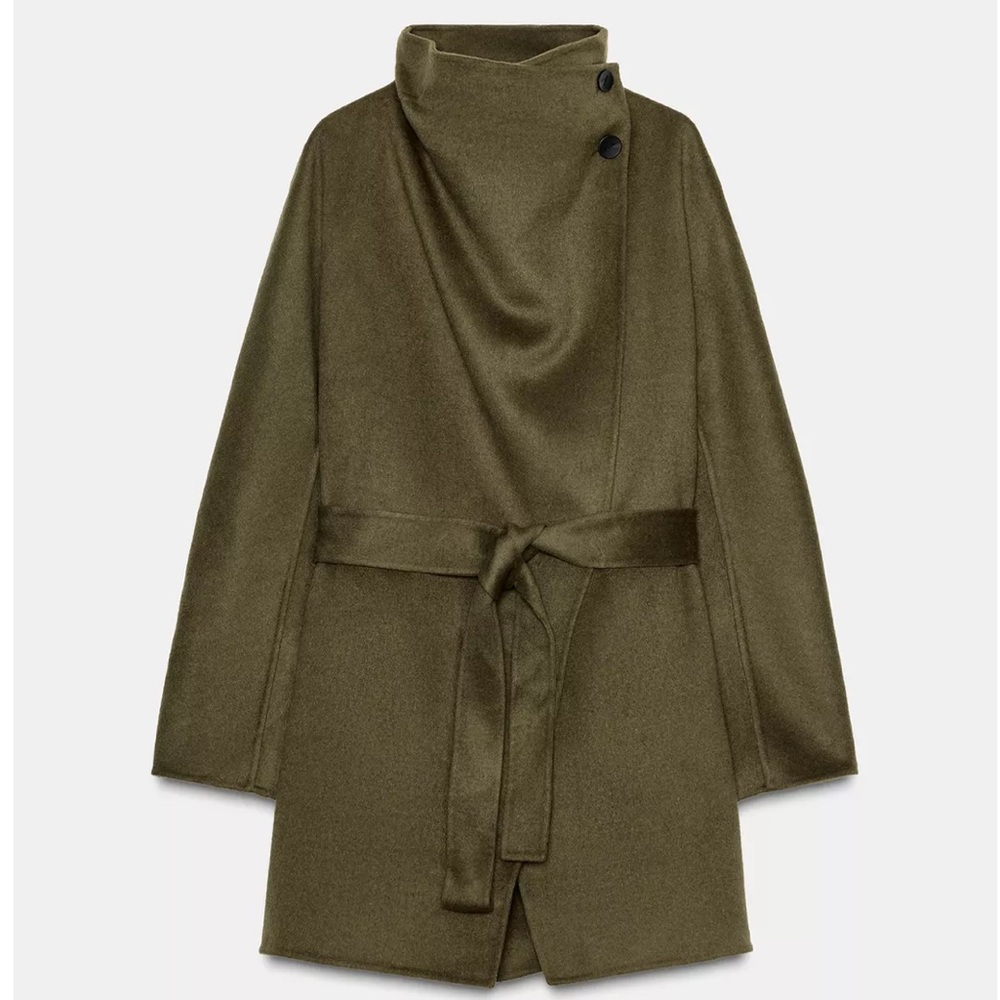 ZARA HIGH COLLAR WOOL BLEND COAT ZW COLLECTION - FUNNEL NECK BELTED JACKET - Picture 2 of 4
